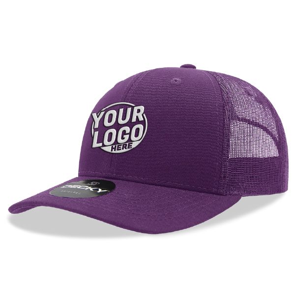 6021 Classic Trucker 6 Panel Mid Profile Structured Cotton / Poly Snap Back Trucker Purple Hat 00282