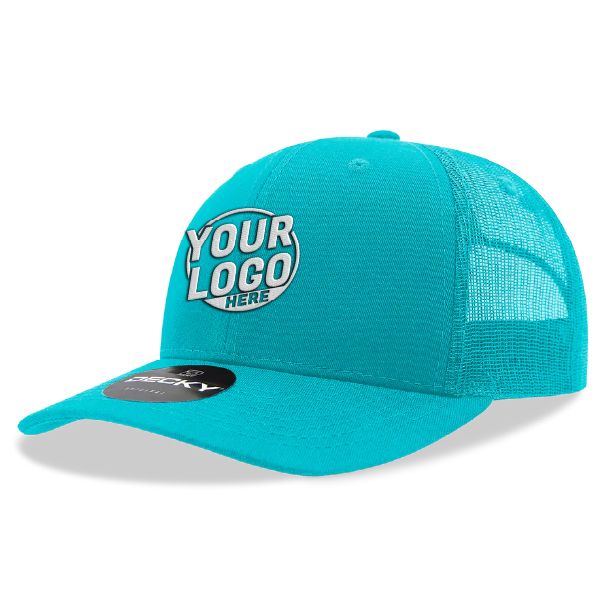 6021 Classic Trucker 6 Panel Mid Profile Structured Cotton / Poly Snap Back Trucker Teal Hat 00290