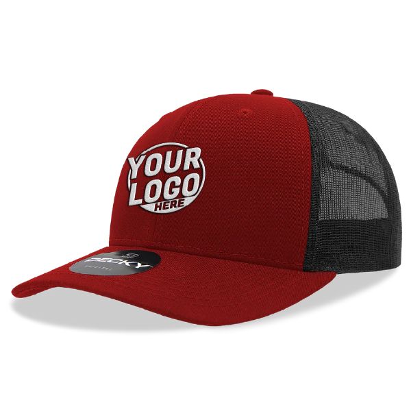6021 Classic Trucker 6 Panel Mid Profile Structured Cotton / Poly Snap Back Trucker Cardinal Black Hat 00308