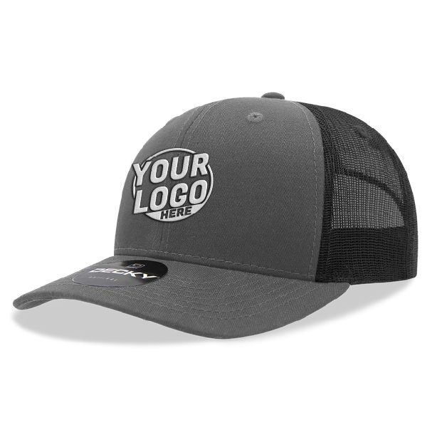 6021 Classic Trucker 6 Panel Mid Profile Structured Cotton / Poly Snap Back Trucker Charcoal Black Hat 00314