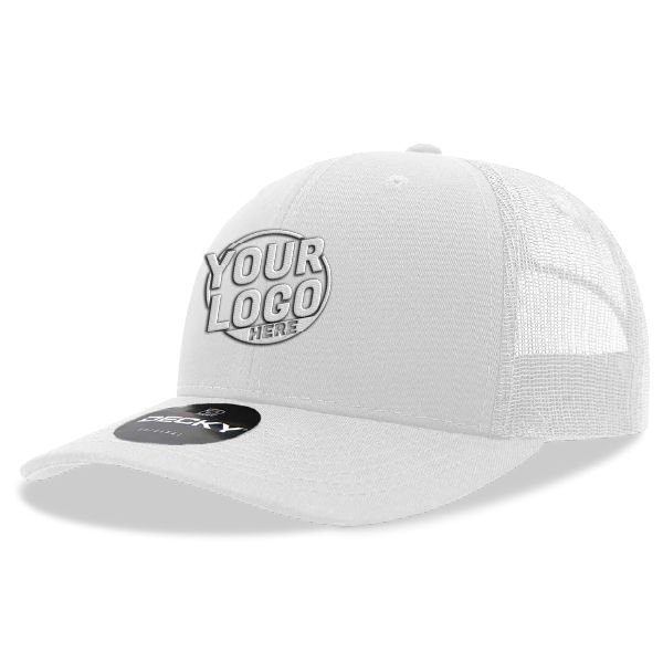 6021 Classic Trucker 6 Panel Mid Profile Structured Cotton / Poly Snap Back Trucker White Hat 00292