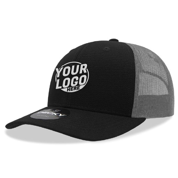 6021 Classic Trucker 6 Panel Mid Profile Structured Cotton / Poly Snap Back Trucker Black Charcoal Hat 00294