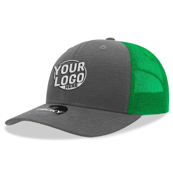 6021 Classic Trucker 6 Panel Mid Profile Structured Cotton / Poly Snap Back Trucker Charcoal Kelly Green Hat 00316