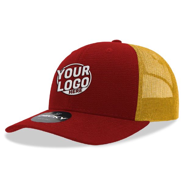 6021 Classic Trucker 6 Panel Mid Profile Structured Cotton / Poly Snap Back Trucker Cardinal Gold Hat 00310