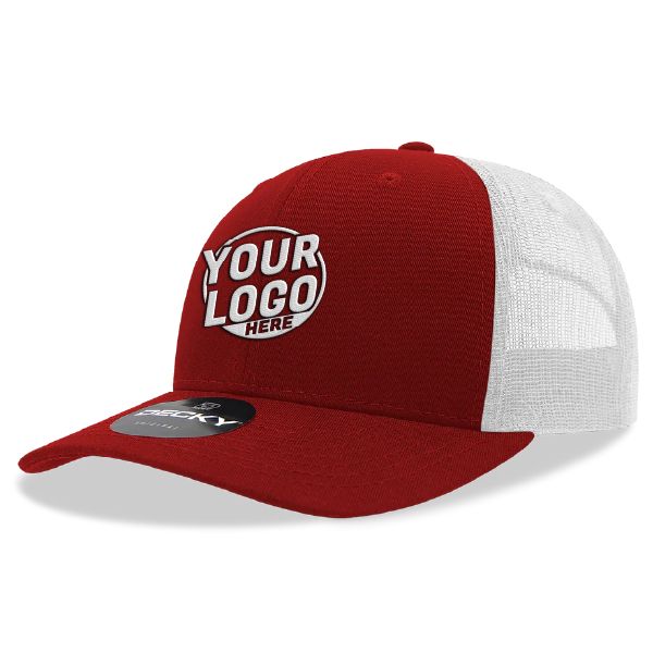 6021 Classic Trucker 6 Panel Mid Profile Structured Cotton / Poly Snap Back Trucker Cardinal White Hat 00312