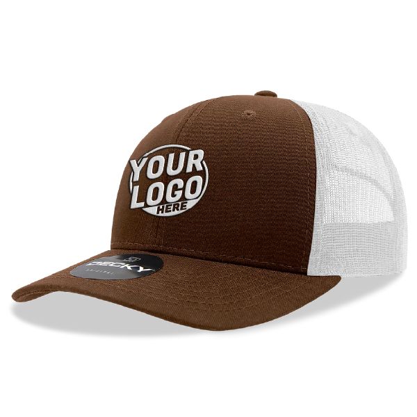 6021 Classic Trucker 6 Panel Mid Profile Structured Cotton / Poly Snap Back Trucker Brown White Hat 00306