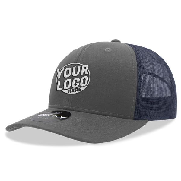 6021 Classic Trucker 6 Panel Mid Profile Structured Cotton / Poly Snap Back Trucker Charcoal Navy Blue Hat 00326