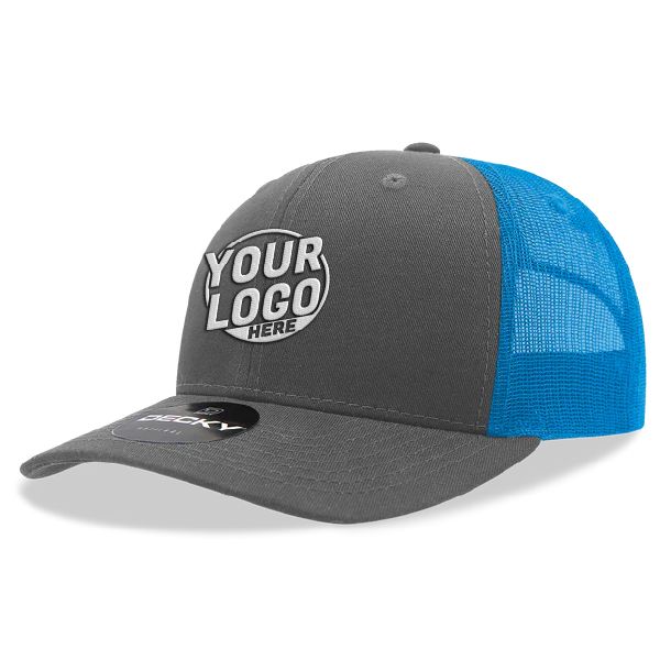 6021 Classic Trucker 6 Panel Mid Profile Structured Cotton / Poly Snap Back Trucker Charcoal Sky Blue Hat 00336