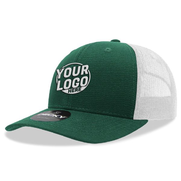 6021 Classic Trucker 6 Panel Mid Profile Structured Cotton / Poly Snap Back Trucker Forest White Hat 00342