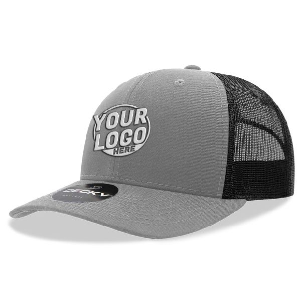 6021 Classic Trucker 6 Panel Mid Profile Structured Cotton / Poly Snap Back Trucker Gray Black Hat 00346
