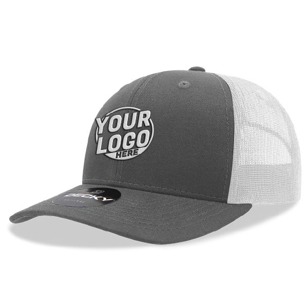 6021 Classic Trucker 6 Panel Mid Profile Structured Cotton / Poly Snap Back Trucker Gray White  Hat 352