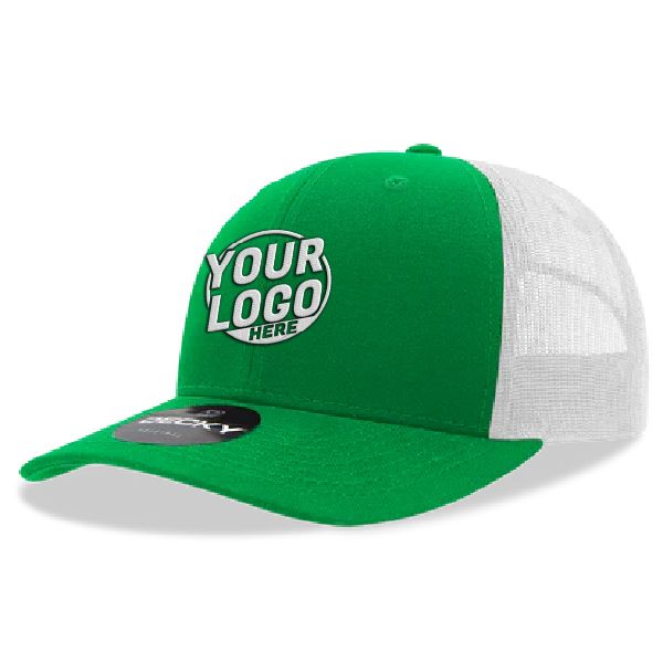 6021 Classic Trucker 6 Panel Mid Profile Structured Cotton / Poly Snap Back Trucker Kelly Green White Hat 372