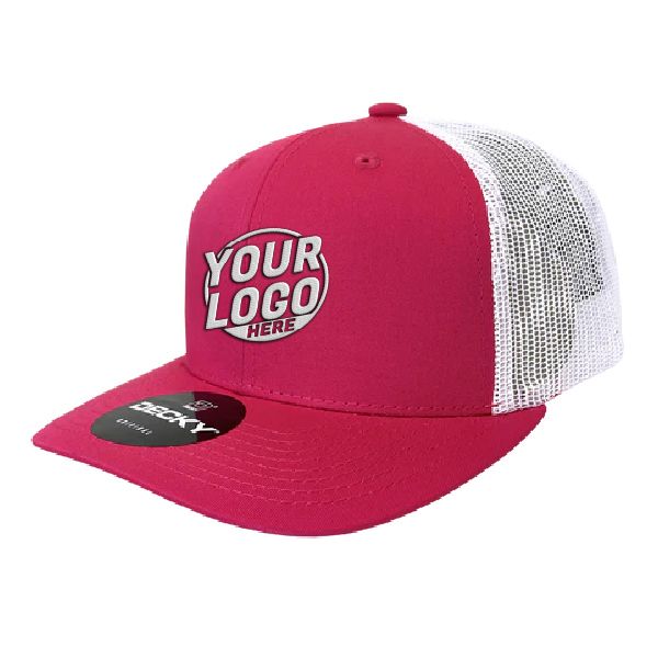 6021 Classic Trucker 6 Panel Mid Profile Structured Cotton / Poly Snap Back Trucker Hot Pink White Hat 368