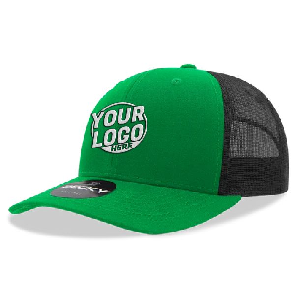 6021 Classic Trucker 6 Panel Mid Profile Structured Cotton / Poly Snap Back Trucker Kelly Green Black Hat 370