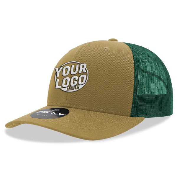 6021 Classic Trucker 6 Panel Mid Profile Structured Cotton / Poly Snap Back Trucker Khaki Forest Hat 380