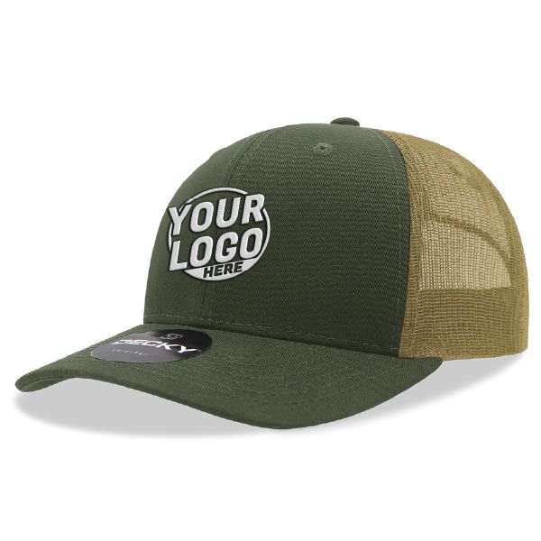 6021 Classic Trucker 6 Panel Mid Profile Structured Cotton / Poly Snap Back Trucker Olive Khaki Hat 396