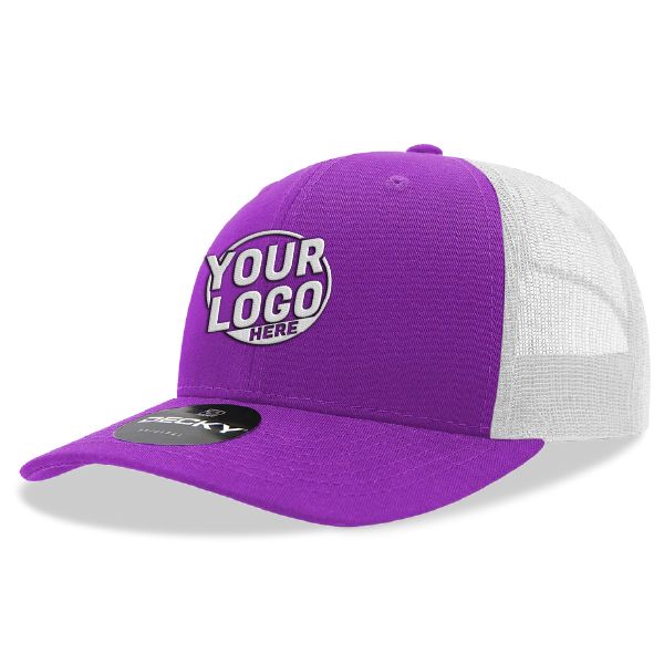 6021 Classic Trucker 6 Panel Mid Profile Structured Cotton / Poly Snap Back Trucker Purple White Hat 406