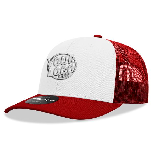 6021 Classic Trucker 6 Panel Mid Profile Structured Cotton / Poly Snap Back Trucker Cardinal White Cardinal Hat 428