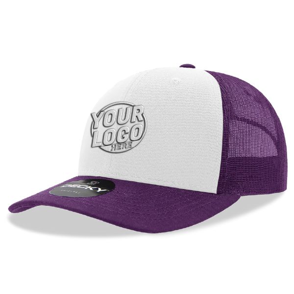 6021 Classic Trucker 6 Panel Mid Profile Structured Cotton / Poly Snap Back Trucker Purple White Purple Hat 436