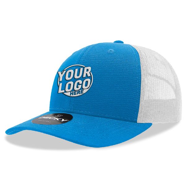 6021 Classic Trucker 6 Panel Mid Profile Structured Cotton / Poly Snap Back Trucker Sky Blue White Hat 422