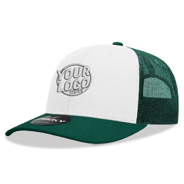 6021 Classic Trucker 6 Panel Mid Profile Structured Cotton / Poly Snap Back Trucker Forest White Forest Hat 430