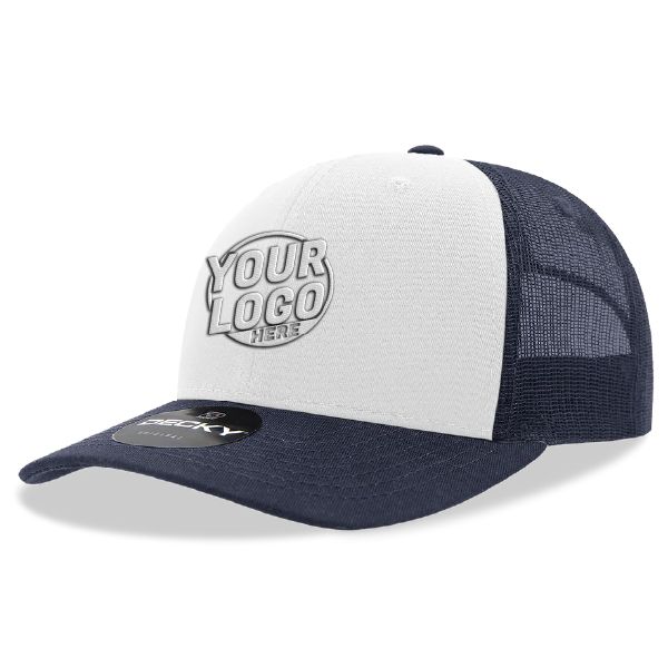 6021 Classic Trucker 6 Panel Mid Profile Structured Cotton / Poly Snap Back Trucker Navy White Navy Hat 434