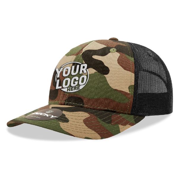 6021 Classic Trucker 6 Panel Mid Profile Structured Cotton / Poly Snap Back Trucker Camo Hat 444