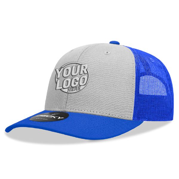 6021 Classic Trucker 6 Panel Mid Profile Structured Cotton / Poly Snap Back Trucker Royal Blue Gray Royal Blue Hat 440