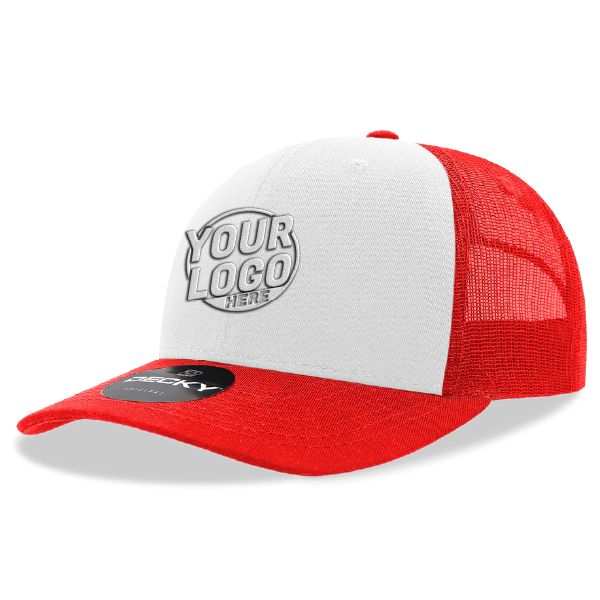 6021 Classic Trucker 6 Panel Mid Profile Structured Cotton / Poly Snap Back Trucker Red White Red Hat 438