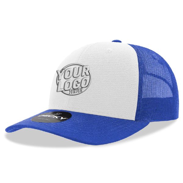 6021 Classic Trucker 6 Panel Mid Profile Structured Cotton / Poly Snap Back Trucker Royal Blue White Royal Blue Hat 442