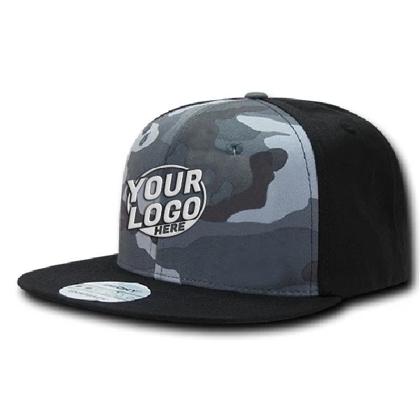 1049 Baseball 6 Panel High Profile Structured Acrylic / Polyester Flat Bill Snap Back Black Urban Black Hat 00446
