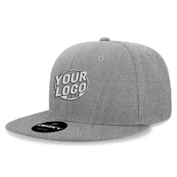 6020 Baseball 6 Panel High Profile Structured Acrylic / Polyester Flat Bill Snap Back Heather Gray Hat 482