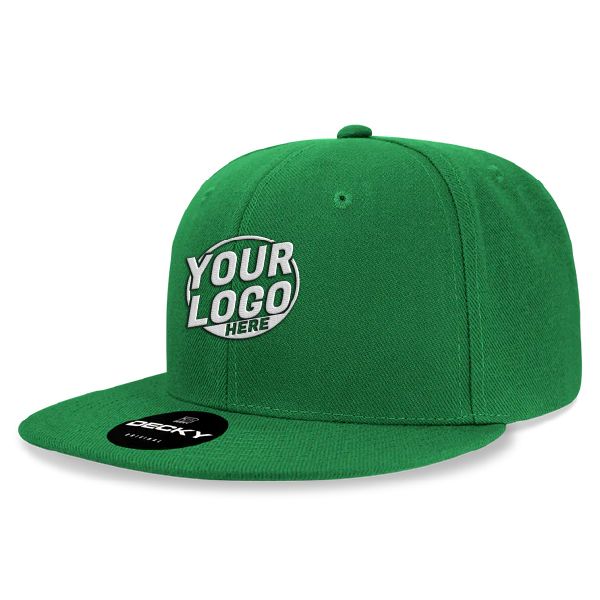 6020 Baseball 6 Panel High Profile Structured Acrylic / Polyester Flat Bill Snap Back Kelly Green Hat 486