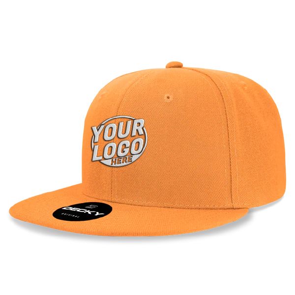 6020 Baseball 6 Panel High Profile Structured Acrylic / Polyester Flat Bill Snap Back Orange Hat 494