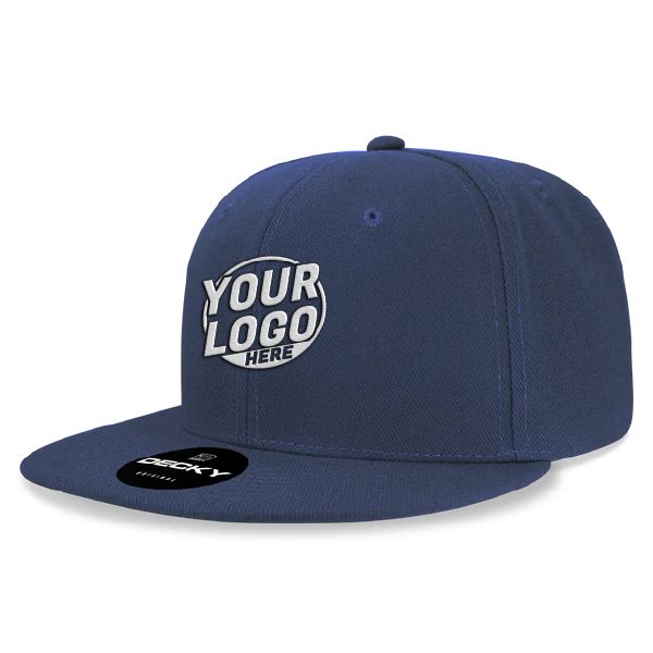 6020 Baseball 6 Panel High Profile Structured Acrylic / Polyester Flat Bill Snap Back Navy Blue Hat 490