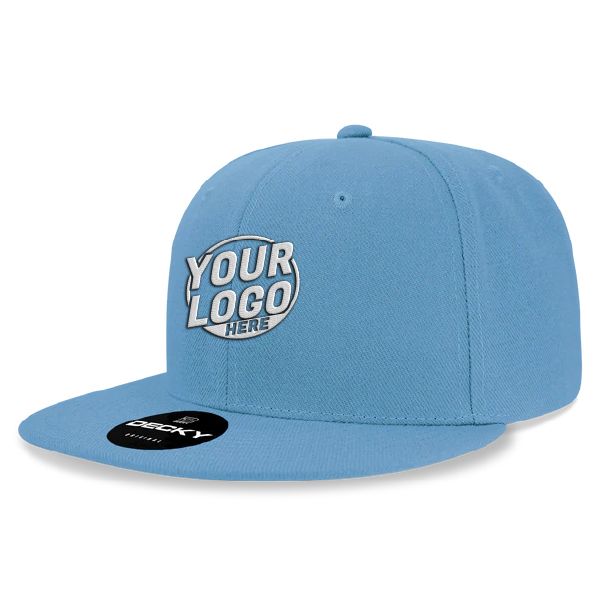 6020 Baseball 6 Panel High Profile Structured Acrylic / Polyester Flat Bill Snap Back Sky Blue Hat 500