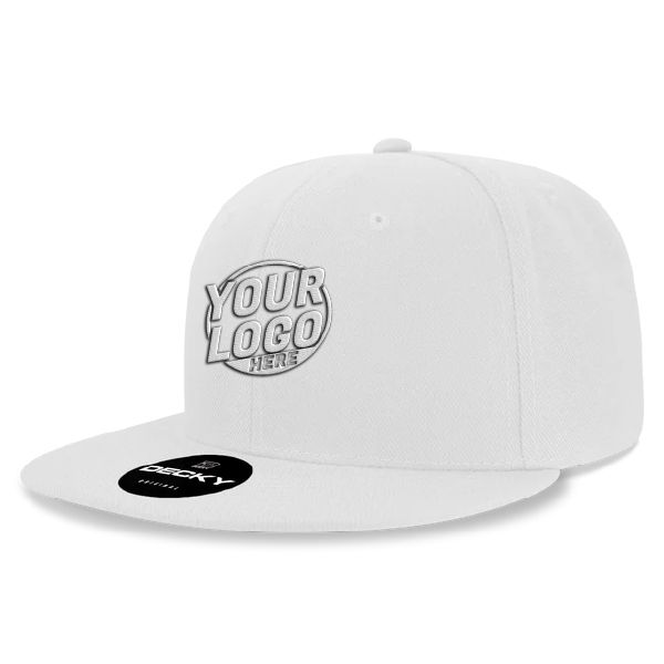 6020 Baseball 6 Panel High Profile Structured Acrylic / Polyester Flat Bill Snap Back White Hat 502