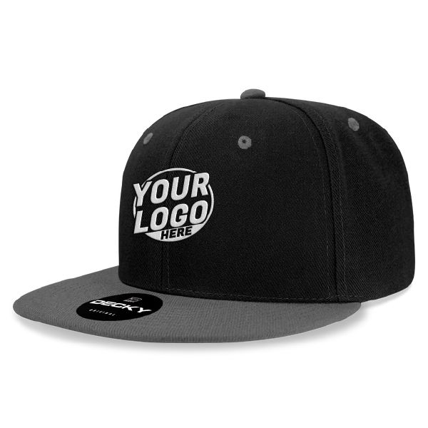 6020 Baseball 6 Panel High Profile Structured Acrylic / Polyester Flat Bill Snap Back Black Charcoal Hat 506