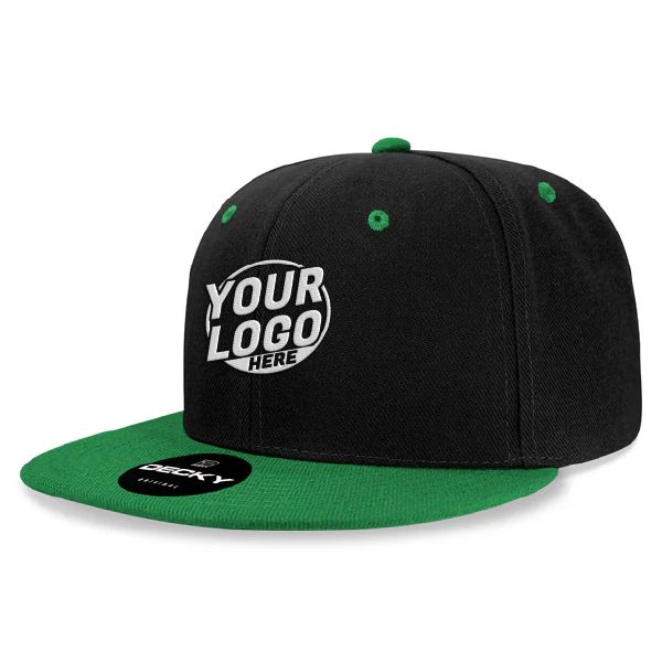 6020 Baseball 6 Panel High Profile Structured Acrylic / Polyester Flat Bill Snap Back Black Kelly Green Hat 512