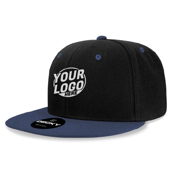 6020 Baseball 6 Panel High Profile Structured Acrylic / Polyester Flat Bill Snap Back Black Navy Blue Hat 514