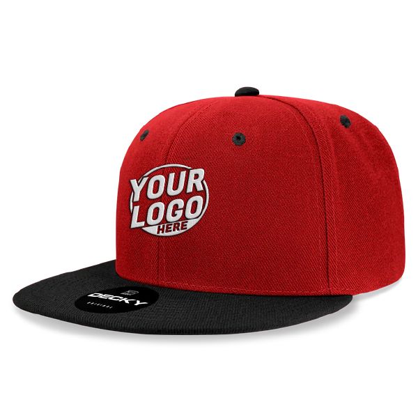 6020 Baseball 6 Panel High Profile Structured Acrylic / Polyester Flat Bill Snap Back Cardinal Black Hat 520