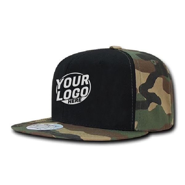 1049 Baseball 6 Panel High Profile Structured Acrylic / Polyester Flat Bill Snap Back Woodland Black Woodland Hat 452