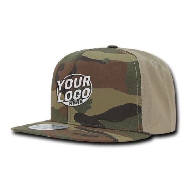 1049 Baseball 6 Panel High Profile Structured Acrylic / Polyester Flat Bill Snap Back Woodland Woodland Khaki Hat 458
