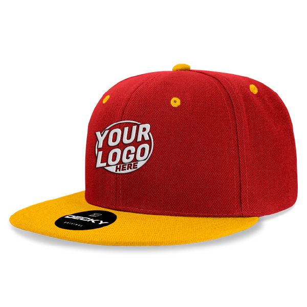 6020 Baseball 6 Panel High Profile Structured Acrylic / Polyester Flat Bill Snap Back Cardinal Gold Hat 522