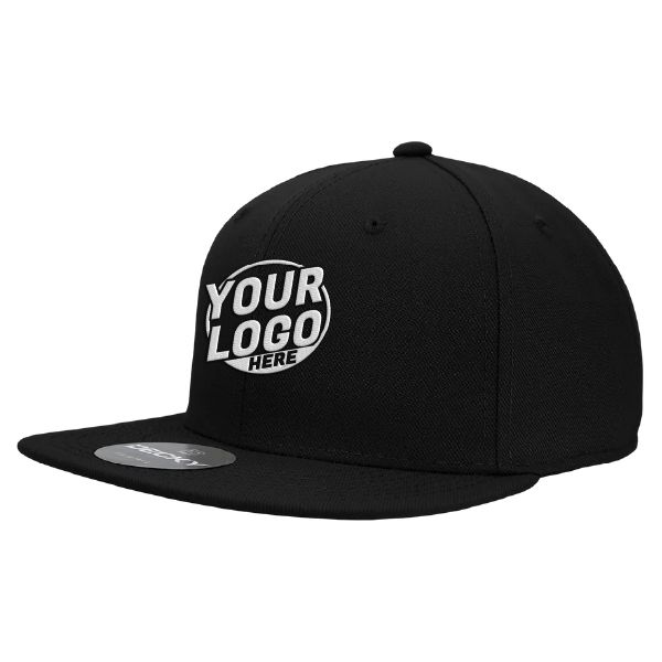 6020 Baseball 6 Panel High Profile Structured Acrylic / Polyester Flat Bill Snap Back Black Hat 464