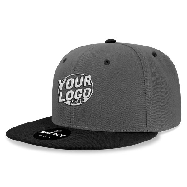 6020 Baseball 6 Panel High Profile Structured Acrylic / Polyester Flat Bill Snap Back Charcoal Black Hat 524
