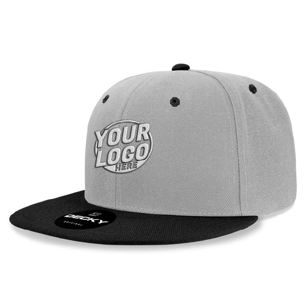 6020 Baseball 6 Panel High Profile Structured Acrylic / Polyester Flat Bill Snap Back Heather Gray Black Hat 540