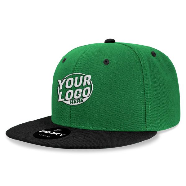 6020 Baseball 6 Panel High Profile Structured Acrylic / Polyester Flat Bill Snap Back Kelly Green Black Hat 550