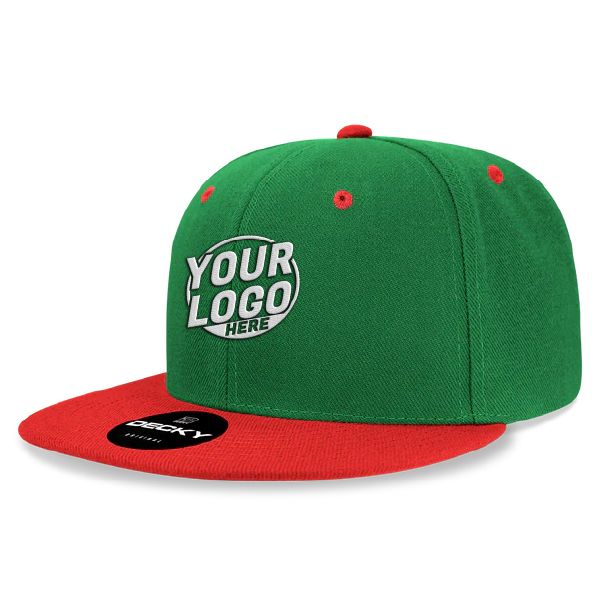 6020 Baseball 6 Panel High Profile Structured Acrylic / Polyester Flat Bill Snap Back Kelly Green Red Hat 552