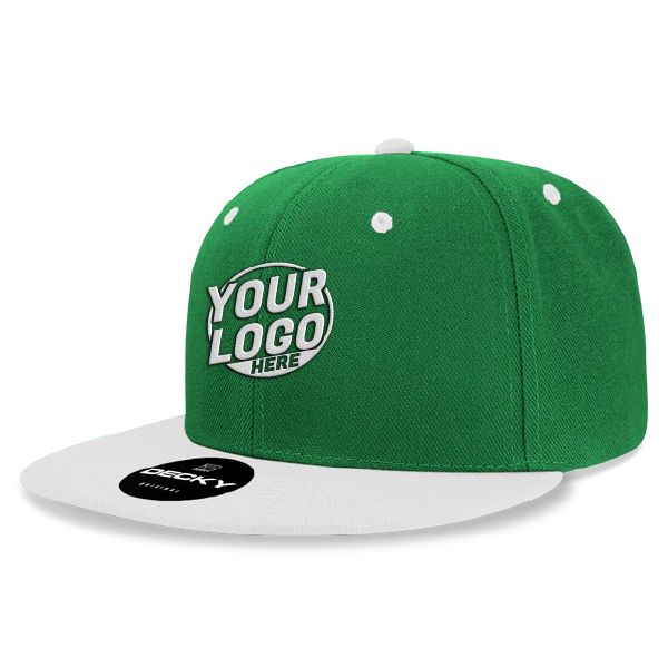 6020 Baseball 6 Panel High Profile Structured Acrylic / Polyester Flat Bill Snap Back Kelly Green White Hat 554